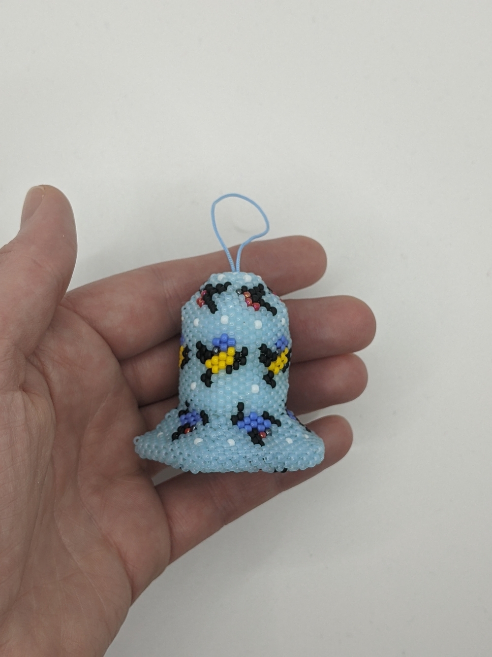 Handmade Light Blue Beaded Bell Christmas Tree Ornament